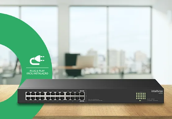 Switch S1124G com função Auto MDI/MDIX e proteção 8kV, pronto para instalação imediata sem configuração