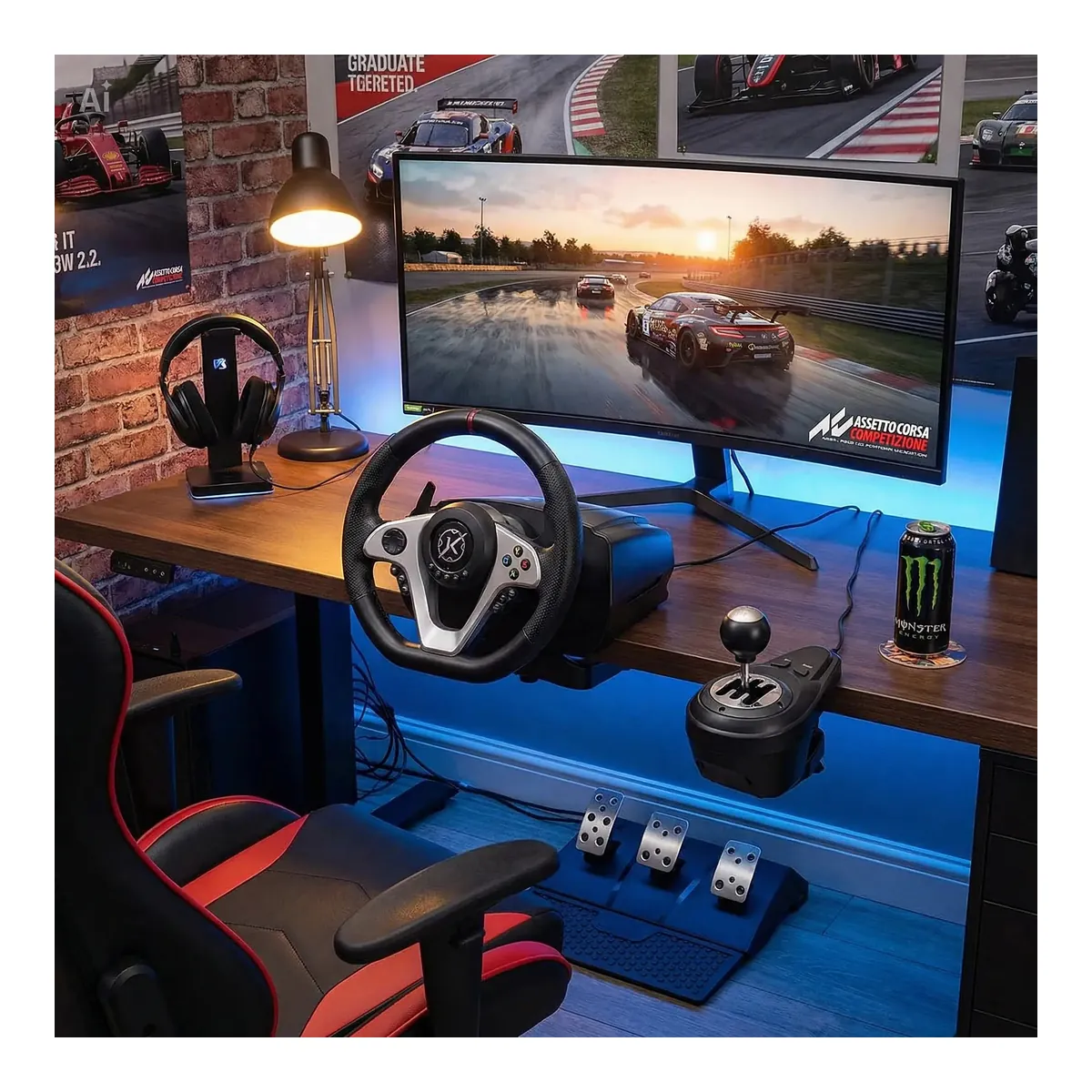 Volante Gamer Kalkan G500 ProRacing com Force Feedback de 3,2Nm proporcionando resistência realista de direção